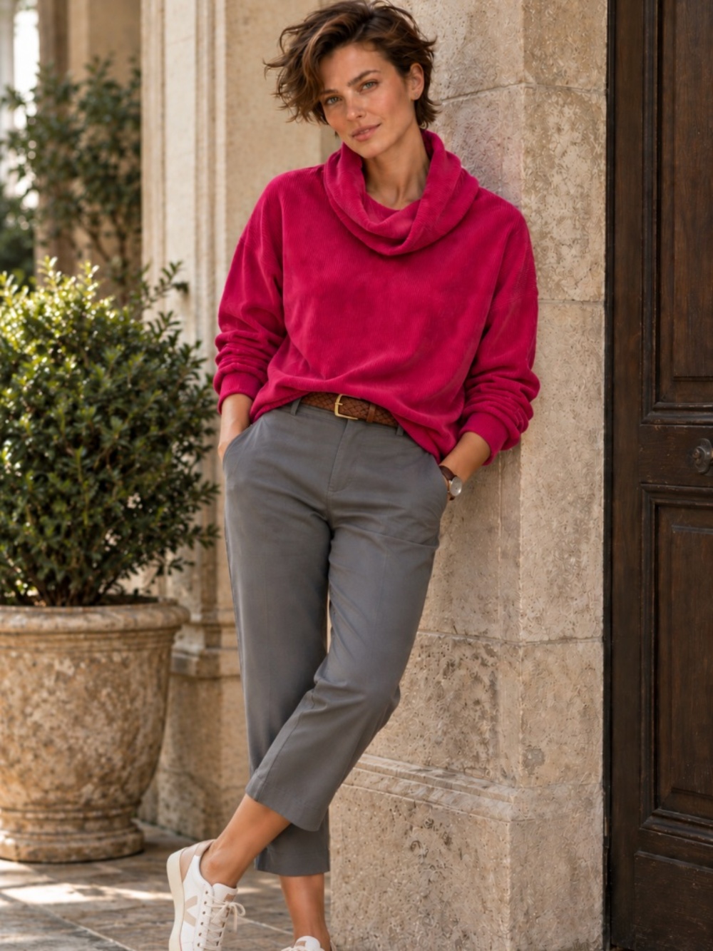 Westbound Fuschia Cowlneck - Cordouroy